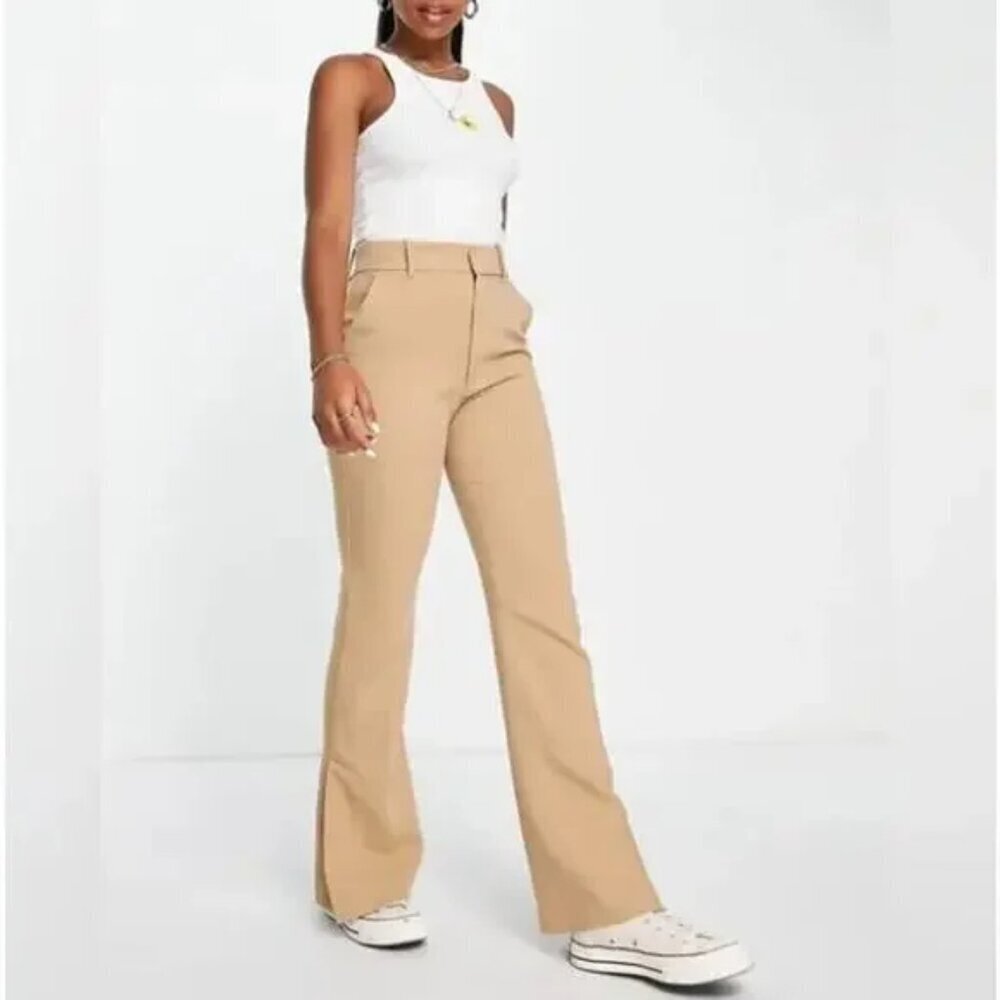 Abercrombie & Fitch High Rise Tailored Split Hem Flared Tan Pants -NWT